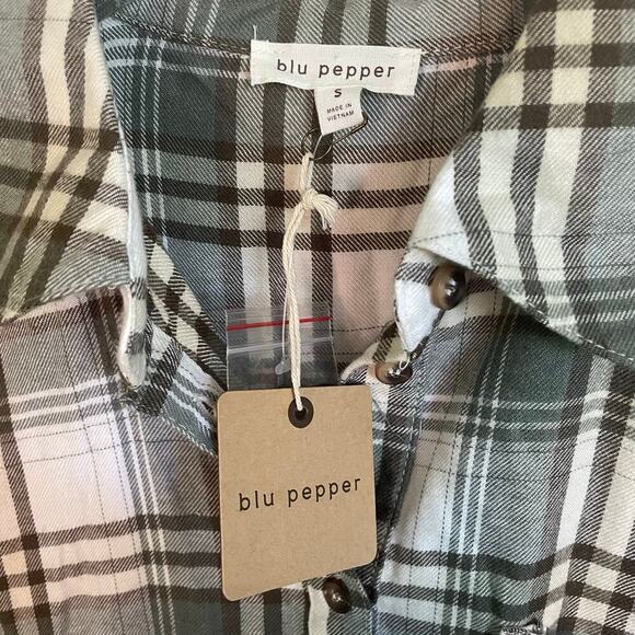 NWT Blu Pepper Anthro Green Plaid Short Sleeve Button Front Ruffle Dress Size S - Picture 4 of 7